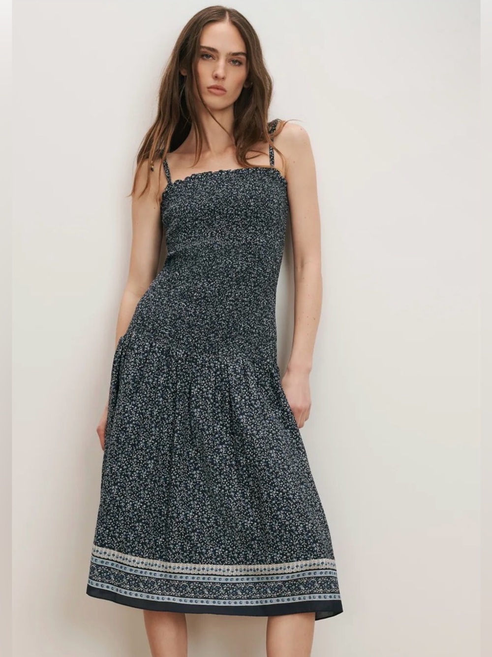 NWT Veronica Beard Marietta Smocked Midi Dress